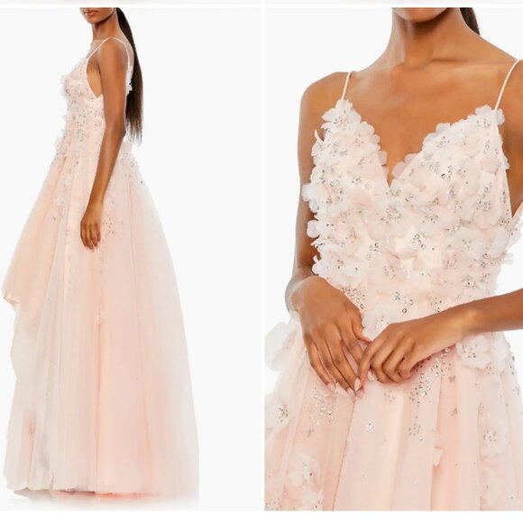 MAC DUGGAL 11292 BEADED FLORAL APPLIQUE HIGH LOW PETAL PINK GOWN sz 10 - Picture 4 of 5